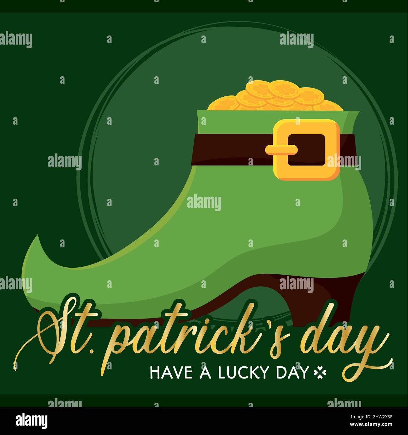 Colored saint patrick day poster elvish boot with golden coins Vector illustration Stock Vector