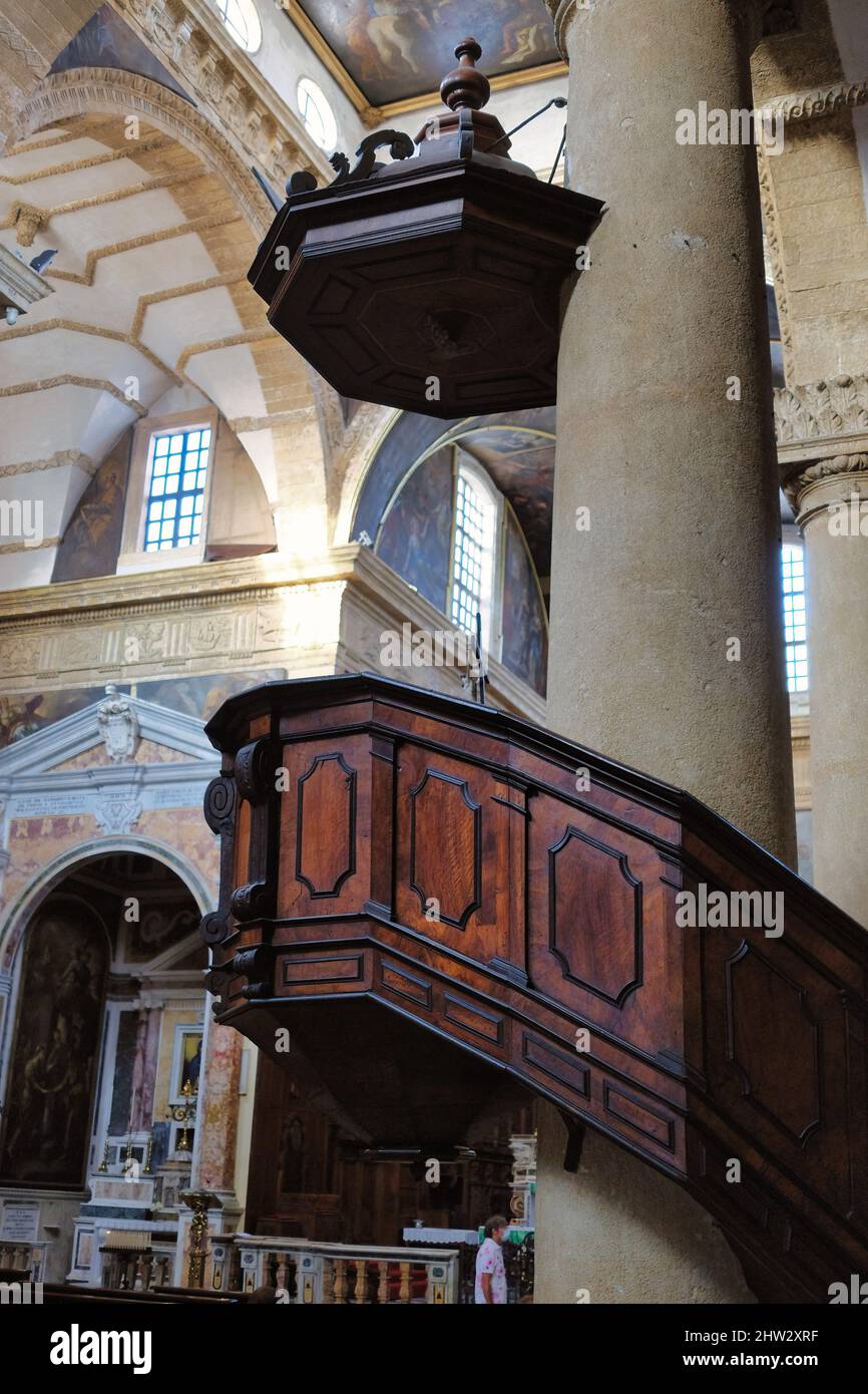 The interior of the beautiful baroque church of Santa Agata, in the historic center of Gallipoli, Italy, Puglia. Stock Photo
