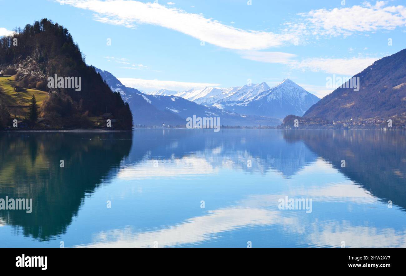 Lake Brienz in Switzerland during early spring Stock Photo