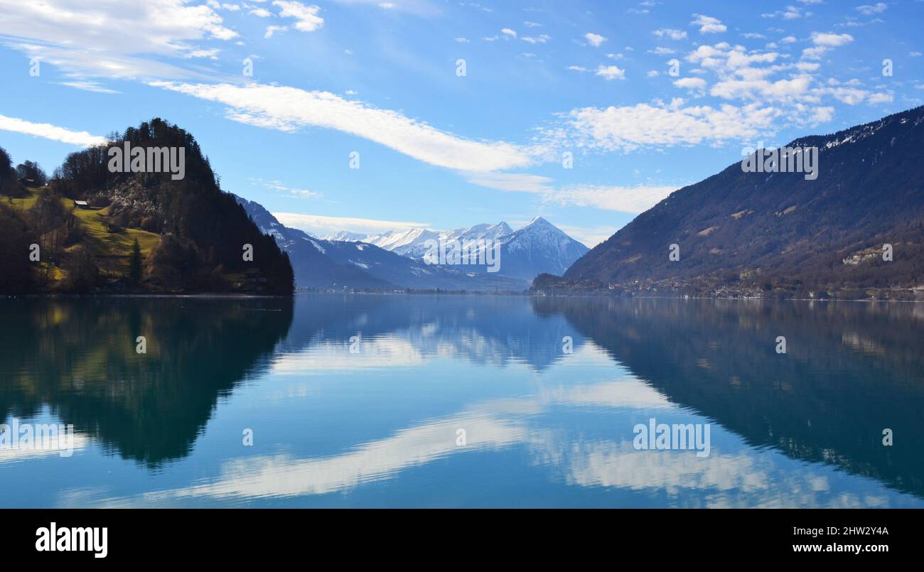 Lake Brienz in Switzerland during early spring Stock Photo