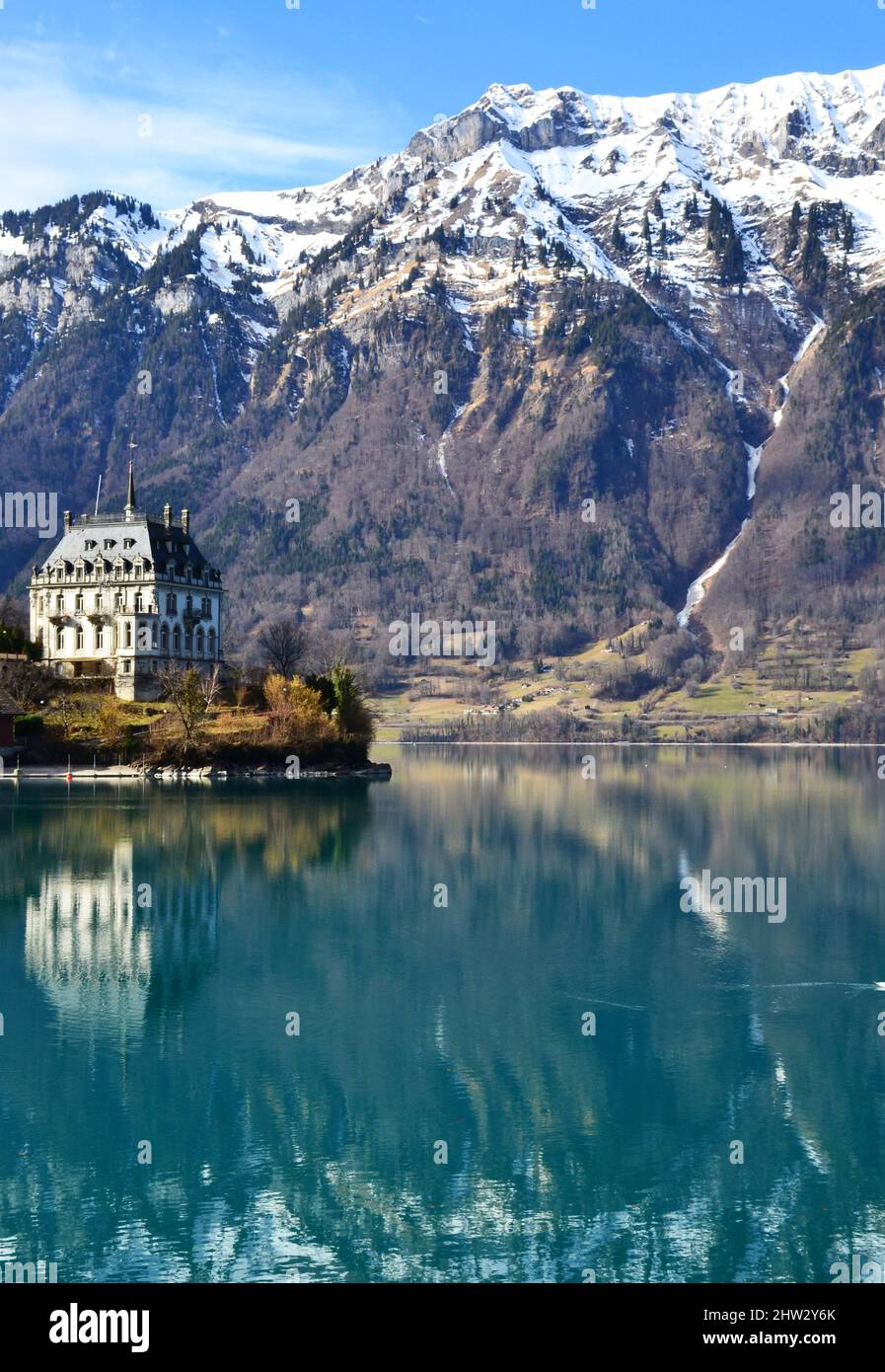 Castle Seeburg and Lake Brienz at Iseltwald, Switzerland Stock Photo