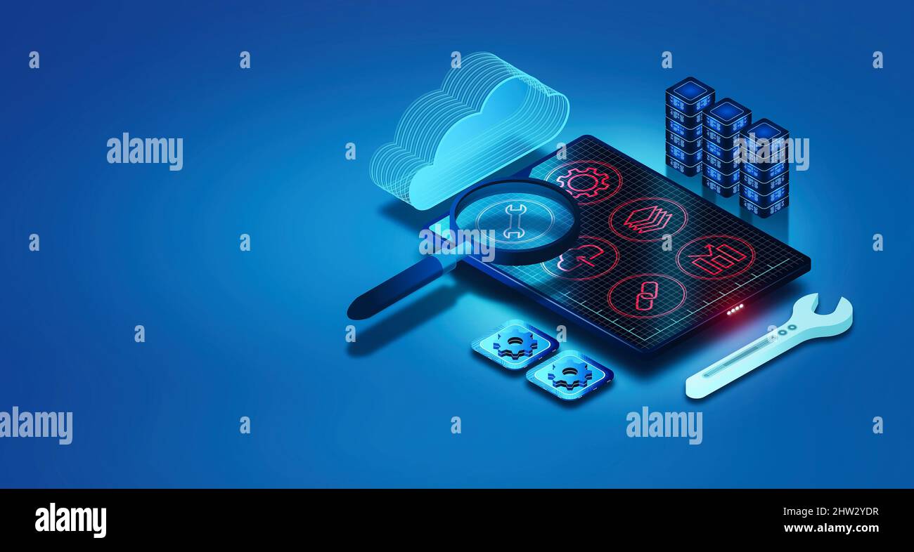 App Maintenance Services and Application Testing Services Concept -  Tools and Methods to Test and Maintain Applications - 3D Illustration Stock Photo