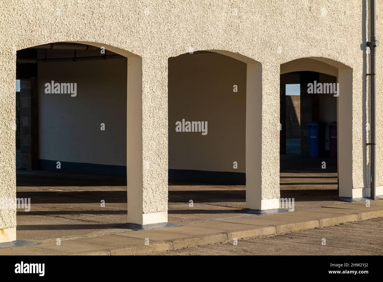 1 March 2022. Lossiemouth, Moray, Scotland. This is a scene from the main tourist route within the seaside town of Lossiemouth on a bright sunny day. Stock Photo