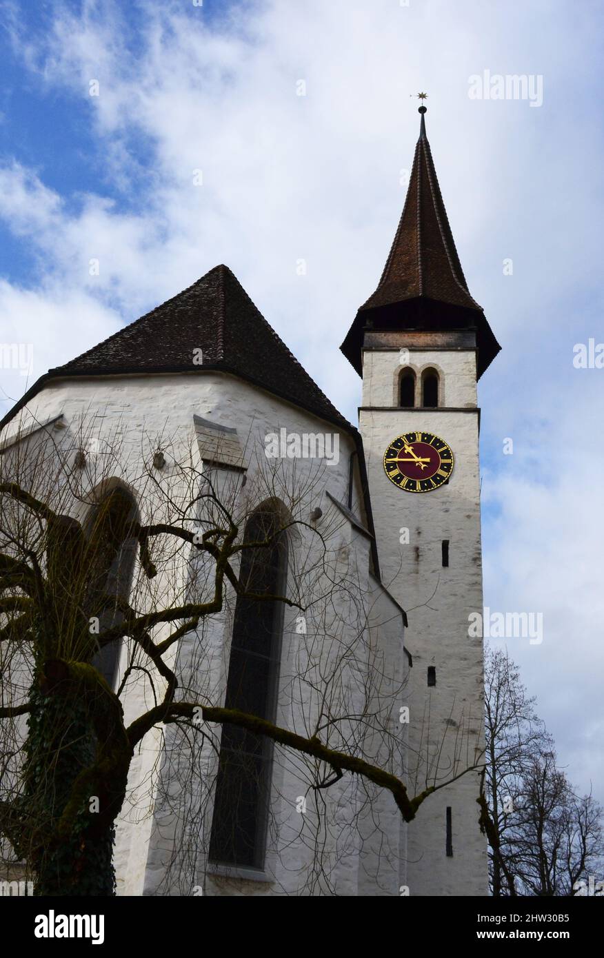 Interlaken Castle Church (Schlosskirche) in Switzerland Stock Photo