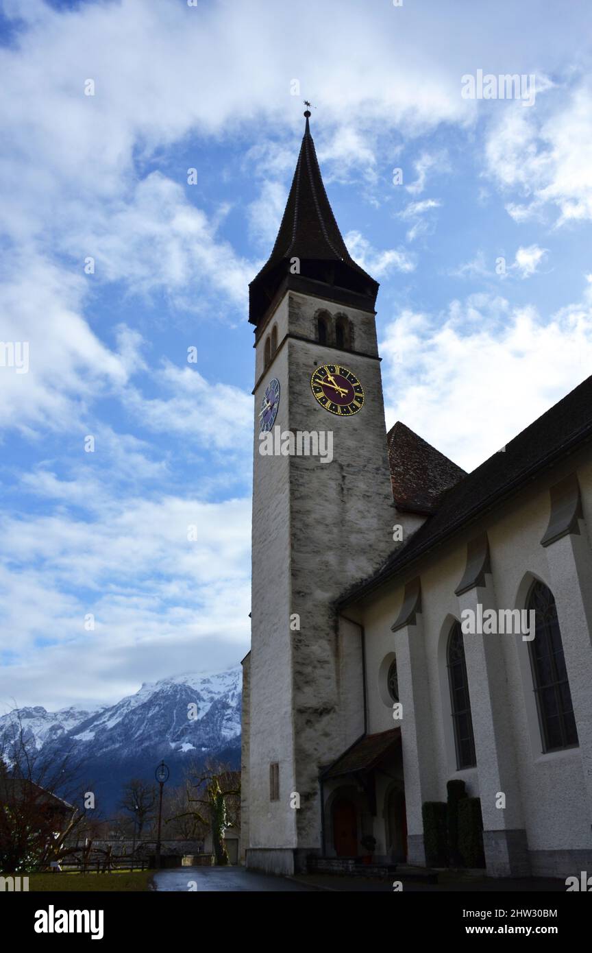 Interlaken Castle Church (Schlosskirche) in Switzerland Stock Photo