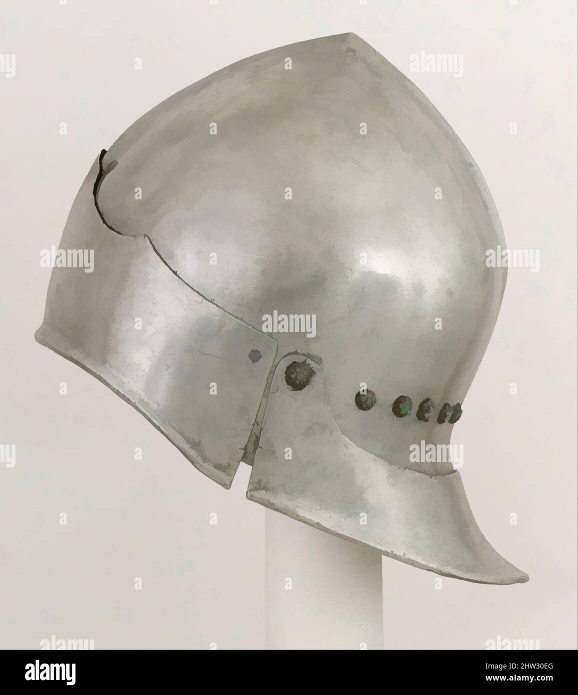 Art inspired by Sallet in the Franco-Burgundian Style, late 15th century, said to have been found in Givet, Champagne-Ardenne, possibly Italian, Steel, H. 9 in. (22.9 cm); W. 8 in. (20.3 cm); D. 12 1/4 in. (31.1 cm); Wt. 3 lb. 13 oz. (1737 g), Helmets, Classic works modernized by Artotop with a splash of modernity. Shapes, color and value, eye-catching visual impact on art. Emotions through freedom of artworks in a contemporary way. A timeless message pursuing a wildly creative new direction. Artists turning to the digital medium and creating the Artotop NFT Stock Photo