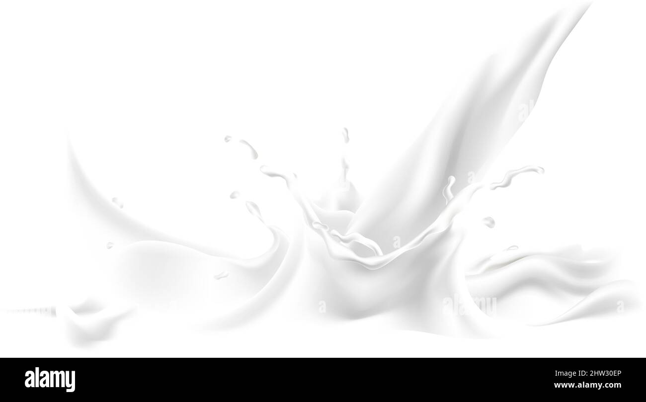 Realistic milk splash. White creamy fluid crown with droplets isolated