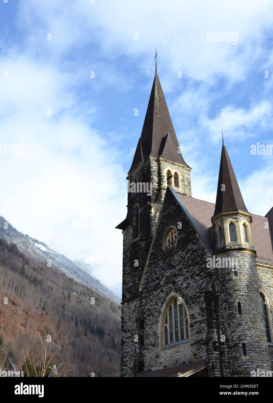 Interlaken Catholic Church in Switzerland Stock Photo