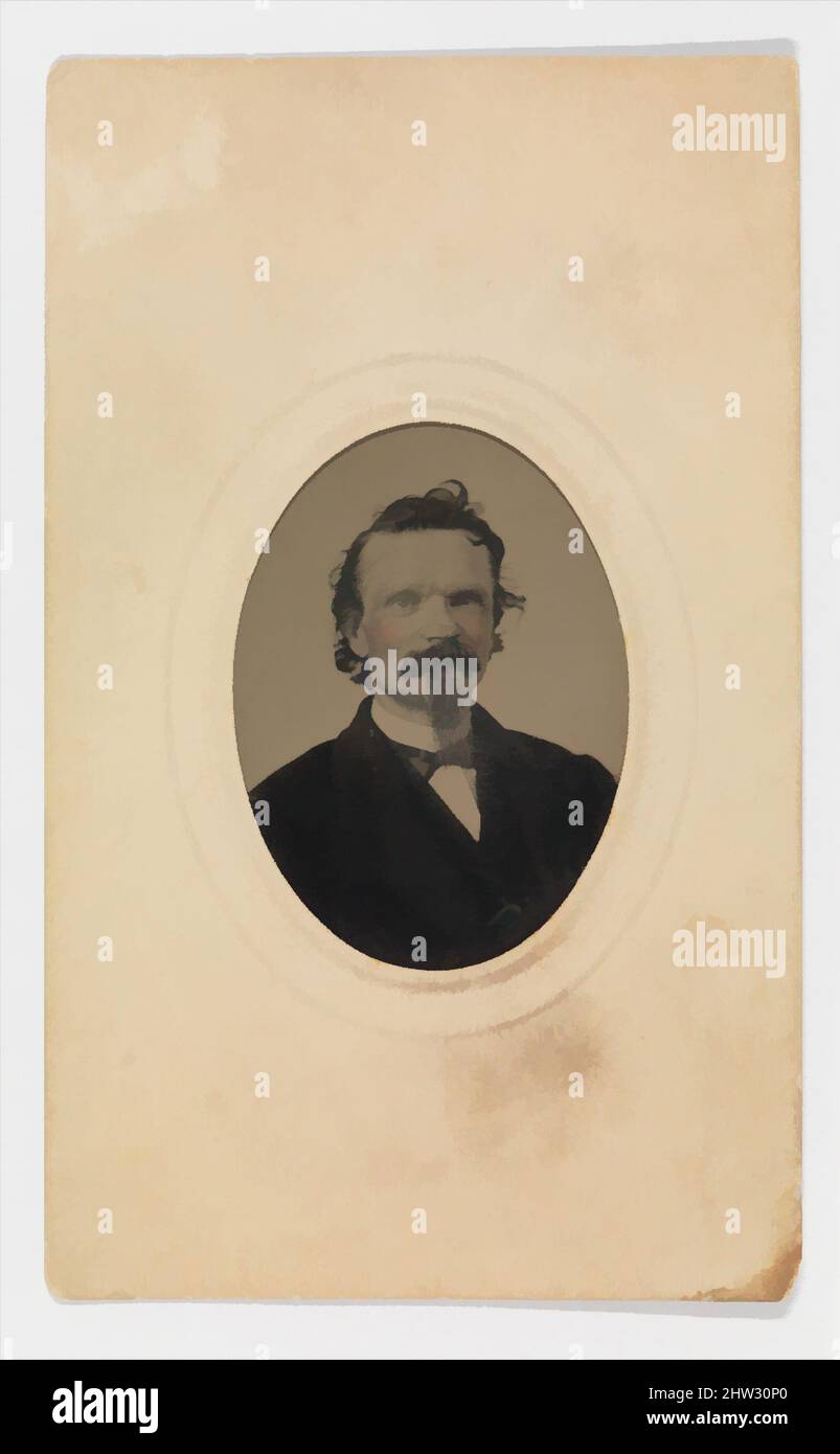 Art inspired by Tintype Photograph of Gustave Young (1827–1895), ca. 1860, Springfield, Massachusetts, American, Springfield, Massachusetts, Tintype (in carte de visite format), tintype oval: 1 3/4 x 1 1/4 in. (4.4 x 3.1 cm); as mounted: 3 7/8 x 2 3/8 in. (9.8 x 6 cm), Photographs, Classic works modernized by Artotop with a splash of modernity. Shapes, color and value, eye-catching visual impact on art. Emotions through freedom of artworks in a contemporary way. A timeless message pursuing a wildly creative new direction. Artists turning to the digital medium and creating the Artotop NFT Stock Photo