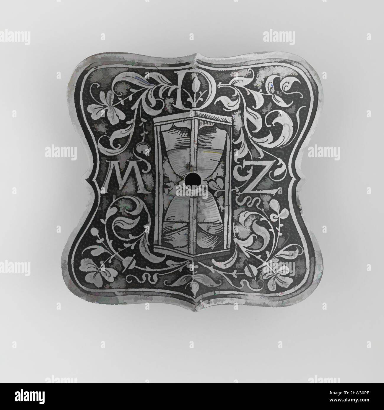 Art inspired by Escutcheon Plate with the Device of Ottheinrich, Count Palatine of the Rhine (1502–1559), ca. 1525, Augsburg, German, Augsburg, Steel, H. 5 1/4 in. (13.2 cm); W. 5 3/8 in. (13.7 cm); Wt. 3 oz. (93 g), Equestrian Equipment-Shaffrons, Initially intended to reinforce the, Classic works modernized by Artotop with a splash of modernity. Shapes, color and value, eye-catching visual impact on art. Emotions through freedom of artworks in a contemporary way. A timeless message pursuing a wildly creative new direction. Artists turning to the digital medium and creating the Artotop NFT Stock Photo