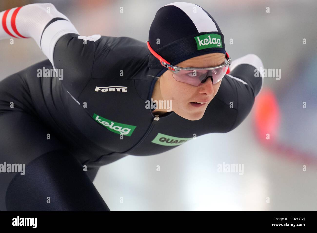 HAMAR, NORWAY - MARCH 3: Vanessa Herzog of Austria competing in the Women's 1000m during the ISU World Speed Skating Championships Sprint at the Vikingskipet on March 3, 2022 in Hamar, Norway (Photo by Douwe Bijlsma/Orange Pictures) Stock Photo