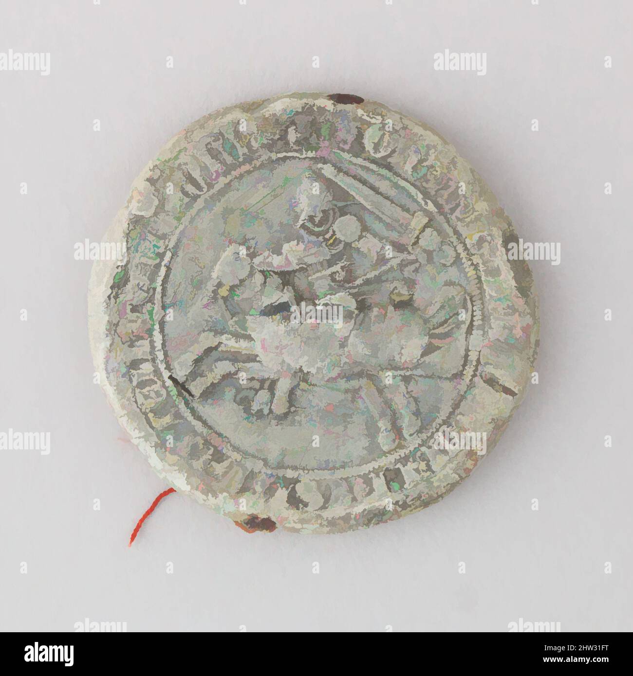 Art inspired by Seal of John II, King of Castile and Leon, 15th century, Spanish, Lead, Diam. 2 1/4 in. (5.7 cm); thickness 1/4 in. (0.6 cm); Wt. 5.2 oz. (147.4 g), Miscellaneous, Classic works modernized by Artotop with a splash of modernity. Shapes, color and value, eye-catching visual impact on art. Emotions through freedom of artworks in a contemporary way. A timeless message pursuing a wildly creative new direction. Artists turning to the digital medium and creating the Artotop NFT Stock Photo
