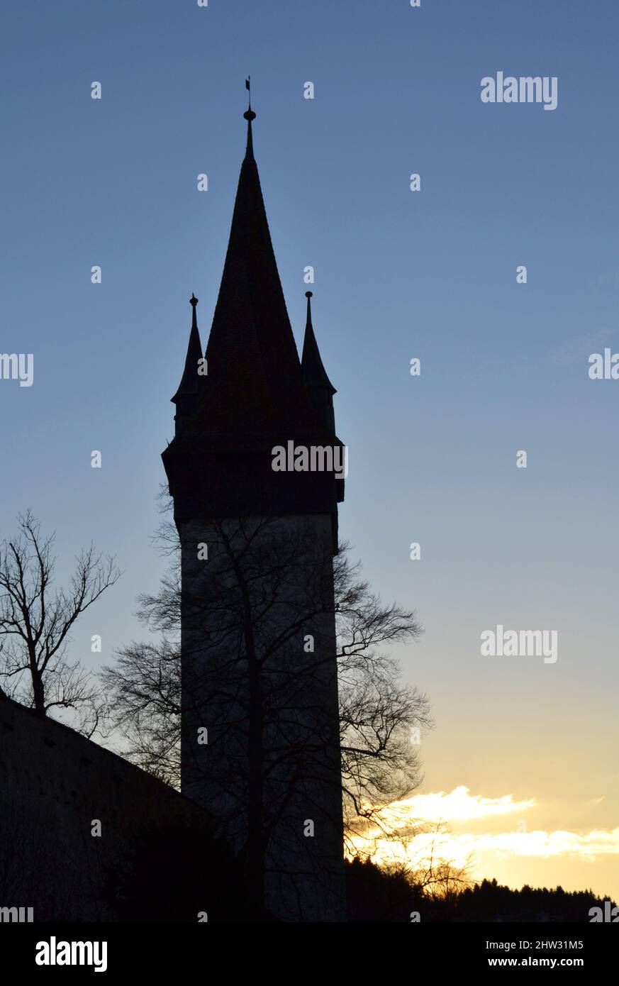 Old Lucerne castle towers during sunset Stock Photo