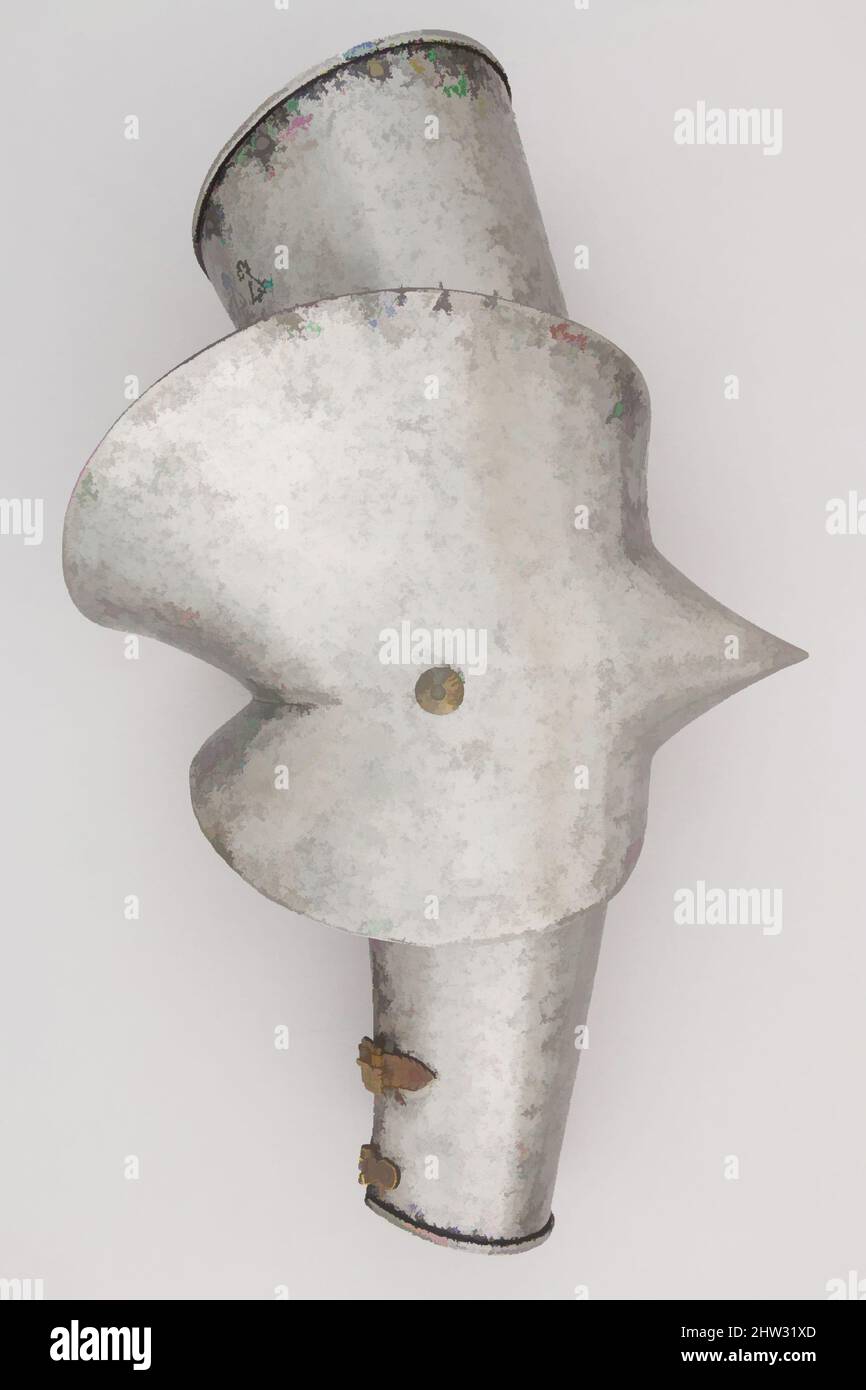 Art inspired by Left Arm Defense (Vambrace) with Elbow Reinforce, ca. 1450–60, Milan, Italian, Milan, Steel, H. 18 in. (45.7 cm); W. 6 in. (15.2 cm); D. 10 3/4 in. (27.3 cm); Wt. 4 lb. 7.5 oz. (2027 g), Armor for Man, Classic works modernized by Artotop with a splash of modernity. Shapes, color and value, eye-catching visual impact on art. Emotions through freedom of artworks in a contemporary way. A timeless message pursuing a wildly creative new direction. Artists turning to the digital medium and creating the Artotop NFT Stock Photo