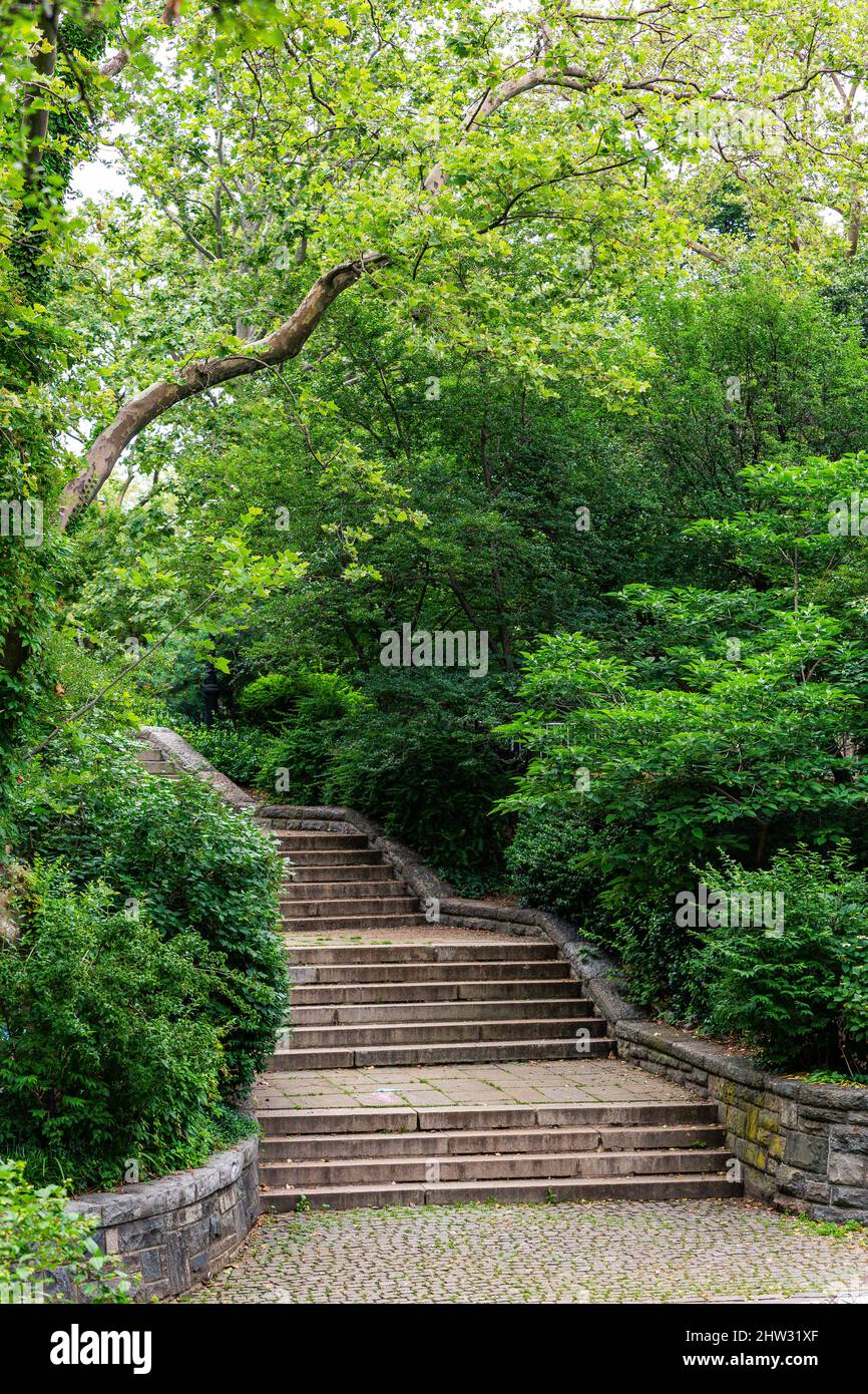Beautiful view of stairs with trees in Carl Schurz Park, Upper East