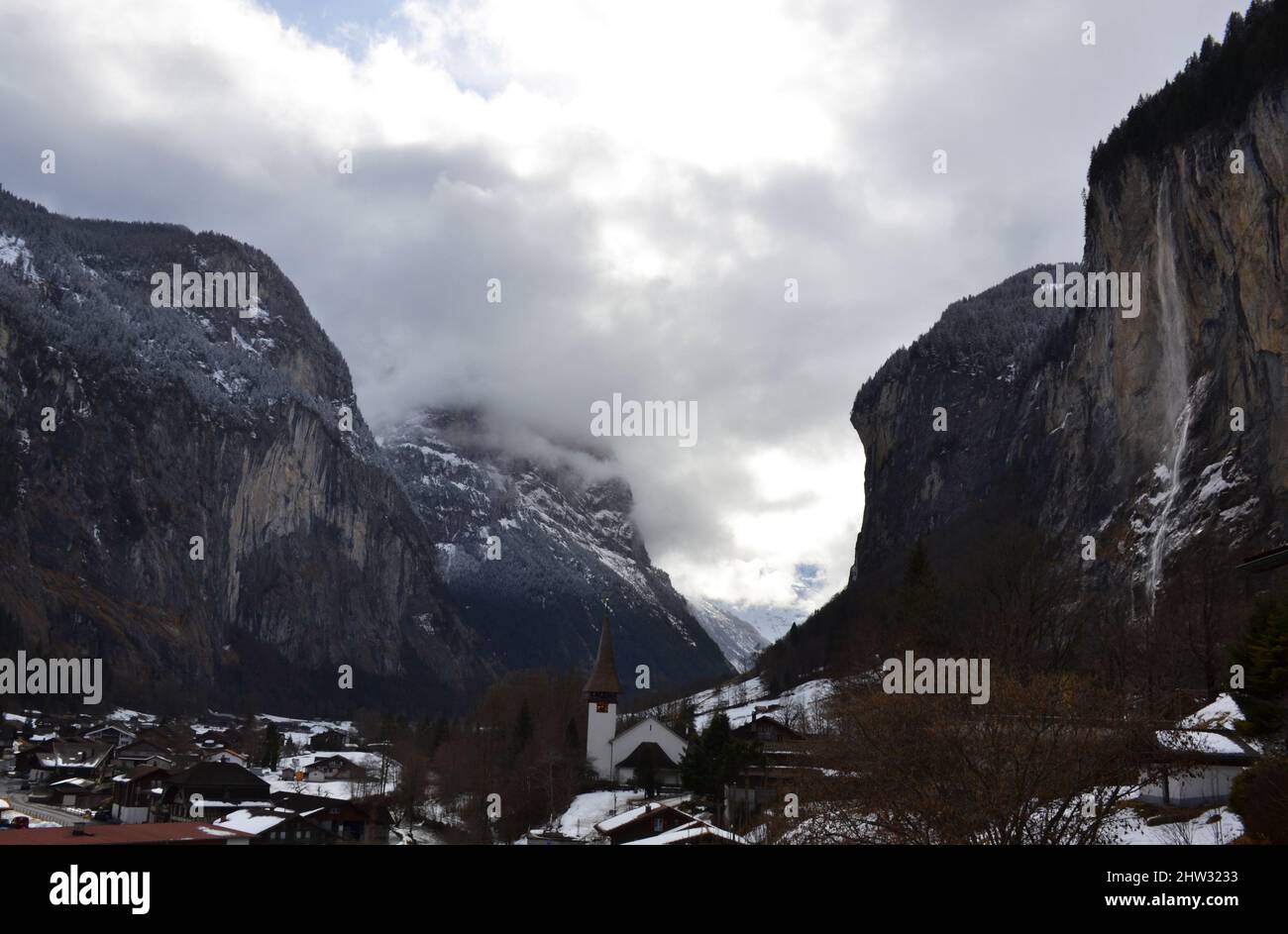 Lauterbrunnen village during winter in Switzerland Stock Photo - Alamy