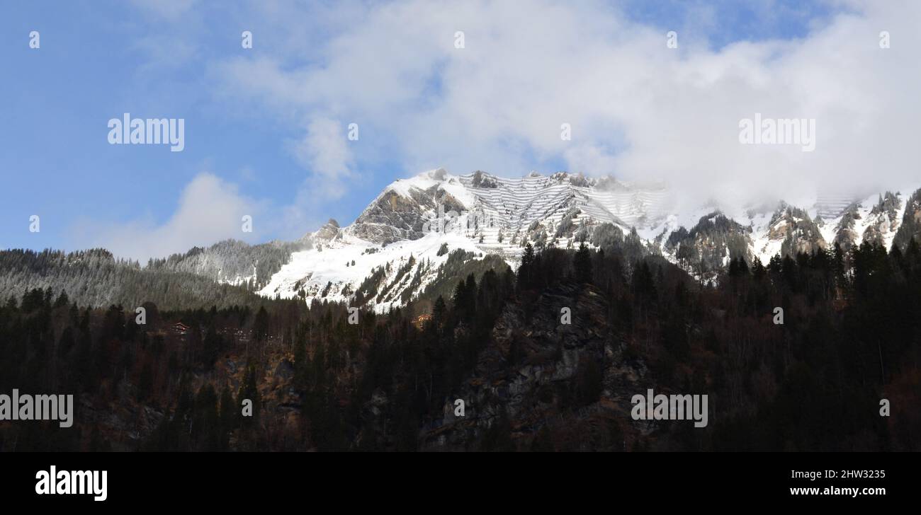 Beautiful Swiss mountains in Lauterbrunnen village Stock Photo