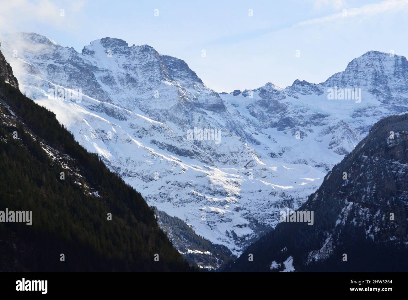 Beautiful Swiss mountains in Lauterbrunnen village Stock Photo