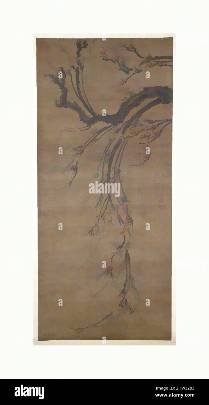 Art inspired by 明 張祐 萬古春風圖 軸, Spring Breeze of Myriad Pasts, Ming dynasty (1368–1644), China, Hanging scroll; ink on silk, Image: 61 3/4 x 27 1/2 in. (156.8 x 69.9 cm), Paintings, Zhang You (Chinese, active mid 15th century), Zhang You, a native of Fengyang, Anhui Province, who, Classic works modernized by Artotop with a splash of modernity. Shapes, color and value, eye-catching visual impact on art. Emotions through freedom of artworks in a contemporary way. A timeless message pursuing a wildly creative new direction. Artists turning to the digital medium and creating the Artotop NFT Stock Photo