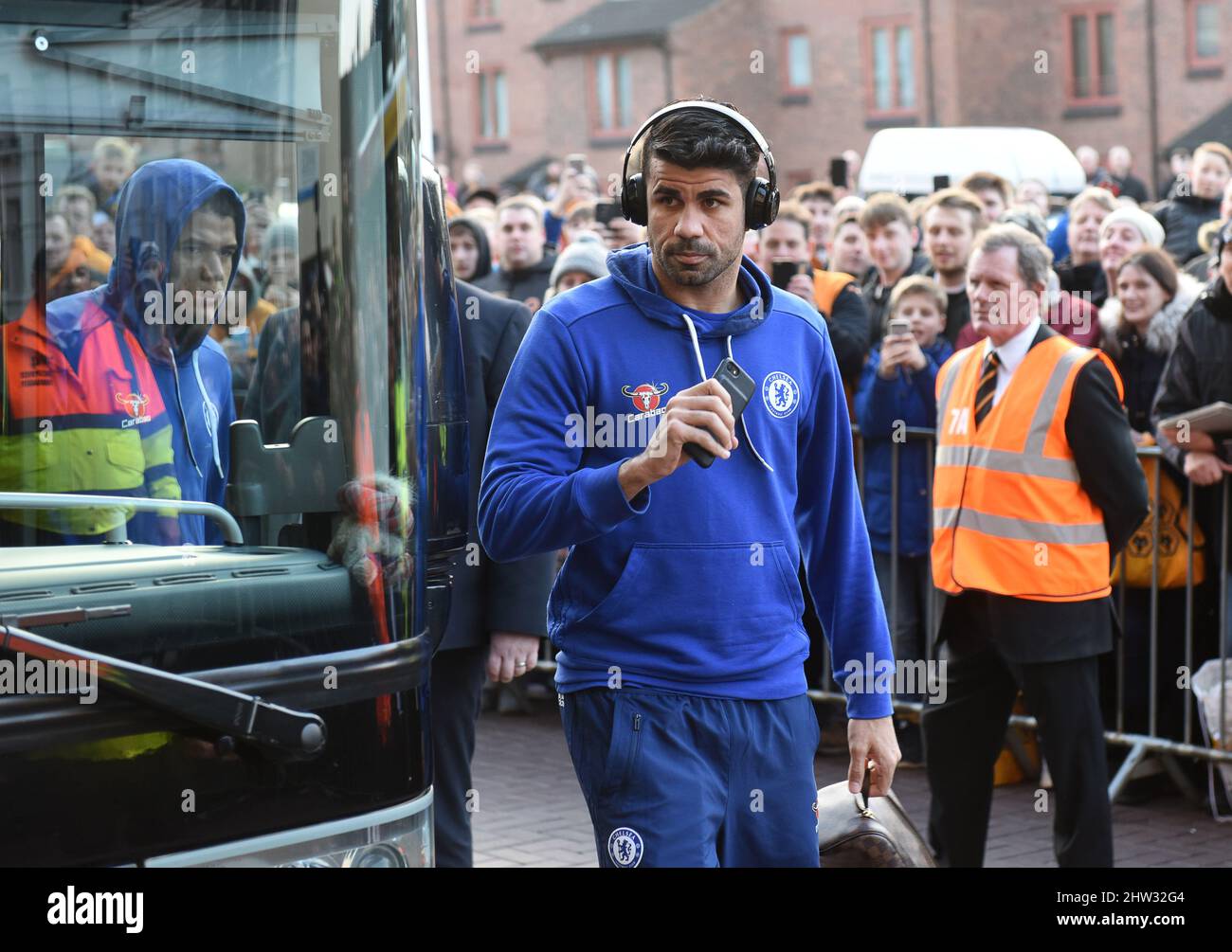 Diego Costa of Chelsea arriving at Molineux. Wolverhampton Wanderers v Chelsea at Molineux 18/02/2017 - Emirates FA Cup 5th round Stock Photo