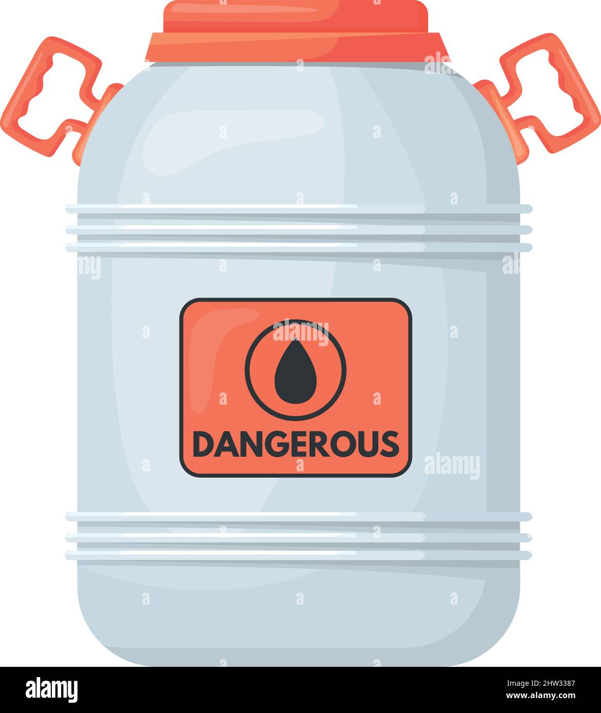 Plastic can with toxic chemical liquid. Dangerous container isolated on