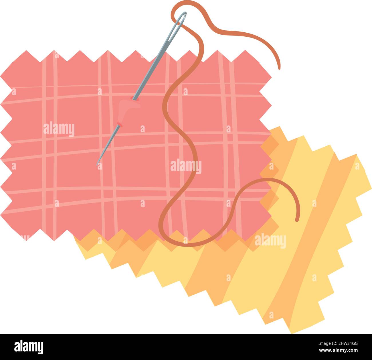 Fabric patch with sewing needle. Cartoon tailor icon isolated on white