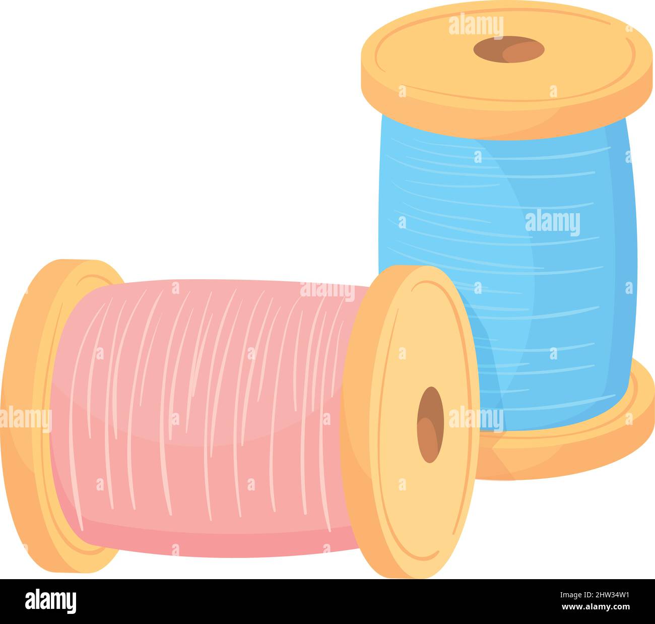 Sewing thread spools icon. Cartoon wooden rolls isolated on white background Stock Vector