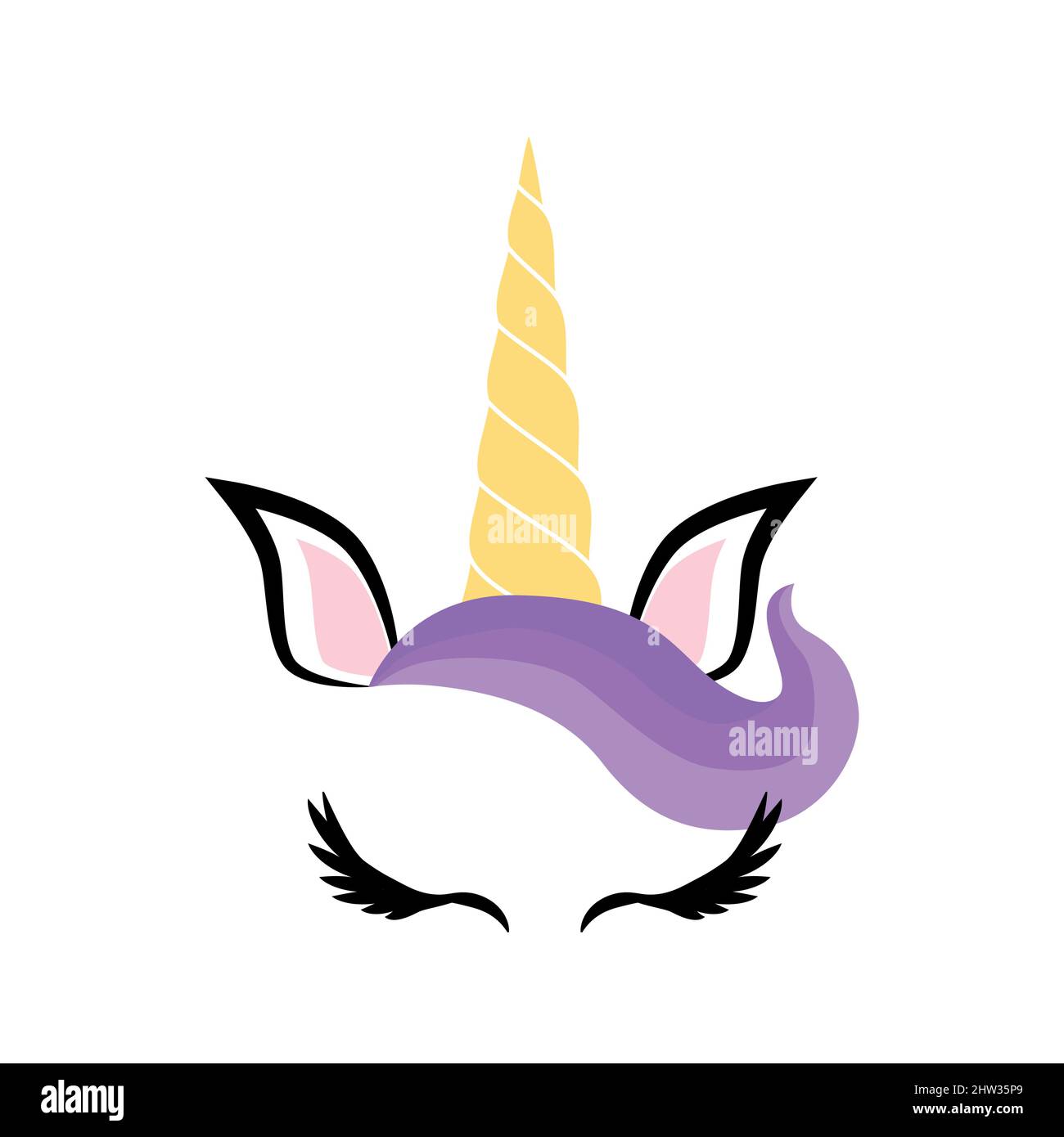 fabulous cute unicorn with golden gilded horn and closed eyes stock vector image art alamy