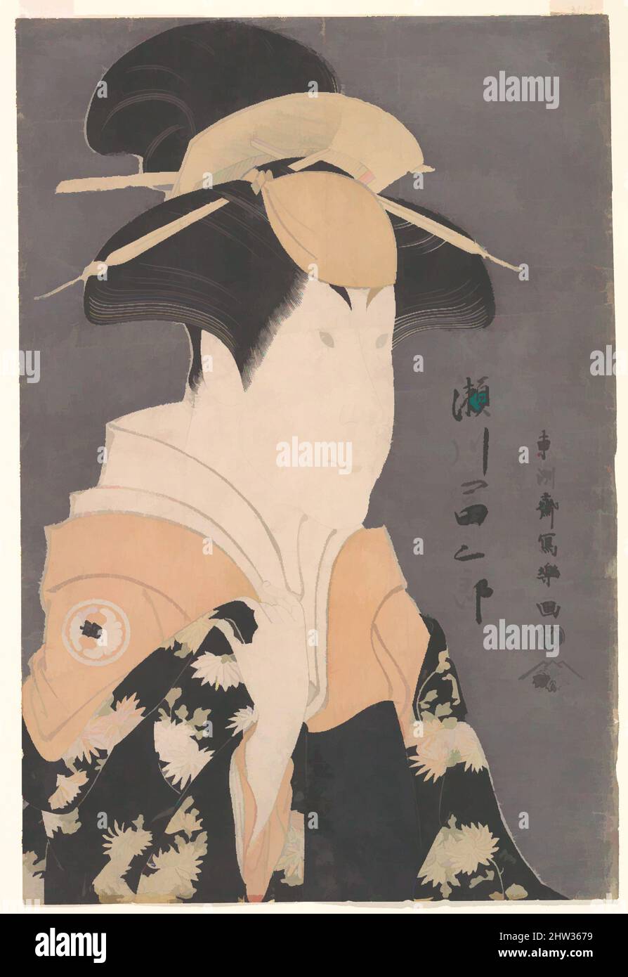 Art inspired by Segawa Tomisaburō II as Yadorigi in the Play 'Hana Ayame Bunroku Soga', Edo period (1615–1868), 1794, Japan, Polychrome woodblock print; ink, color, white mica on paper, H. 14 5/8 in. (37.1 cm); W. 9 7/8 in. (25.1 cm), Prints, Tōshūsai Sharaku (Japanese, active 1794–95, Classic works modernized by Artotop with a splash of modernity. Shapes, color and value, eye-catching visual impact on art. Emotions through freedom of artworks in a contemporary way. A timeless message pursuing a wildly creative new direction. Artists turning to the digital medium and creating the Artotop NFT Stock Photo