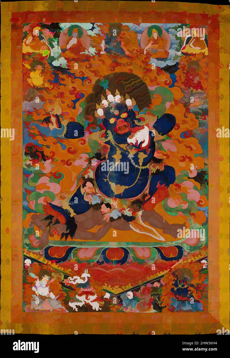 Art inspired by Yamantaka, Destroyer of the God of Death, early 18th century, Tibet, Distemper on cloth, 72 3/8 x 46 5/8 in. (183.8 x 118.4 cm), Paintings, This image of a wrathful protector of Buddhism would have been an awesome presence in the dimly lit interior of a Tibetan, Classic works modernized by Artotop with a splash of modernity. Shapes, color and value, eye-catching visual impact on art. Emotions through freedom of artworks in a contemporary way. A timeless message pursuing a wildly creative new direction. Artists turning to the digital medium and creating the Artotop NFT Stock Photo