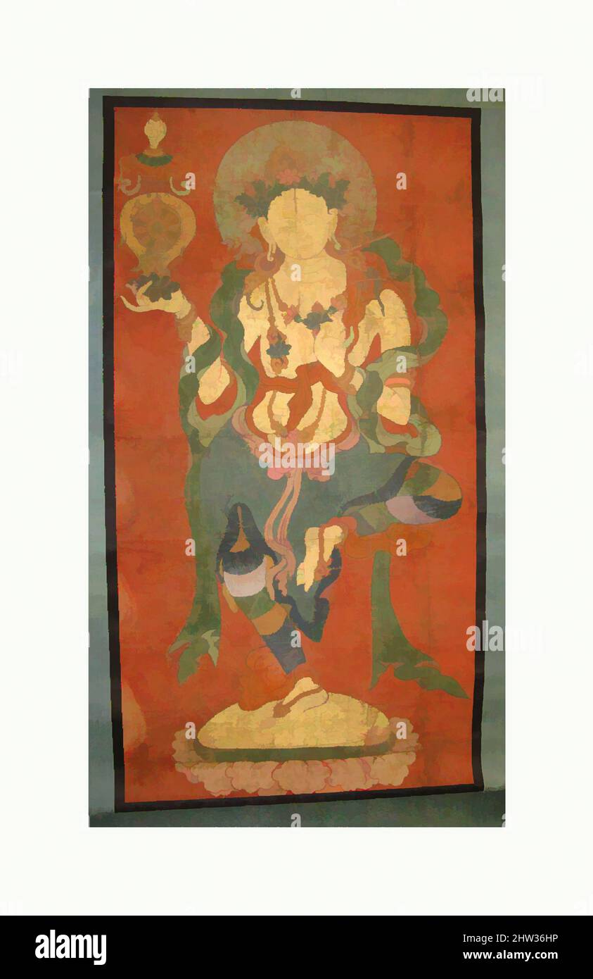 Art inspired by Buddhist Attendant, Possibly a Dakini, late 18th century, Eastern Tibet, Color on paper, Image: 50 1/4 x 33 1/4 in. (127.6 x 84.5 cm), Paintings, This dancing goddess, perhaps intended to represent a perfected female being (dakini), honors the Buddhist wheel of wisdom (, Classic works modernized by Artotop with a splash of modernity. Shapes, color and value, eye-catching visual impact on art. Emotions through freedom of artworks in a contemporary way. A timeless message pursuing a wildly creative new direction. Artists turning to the digital medium and creating the Artotop NFT Stock Photo