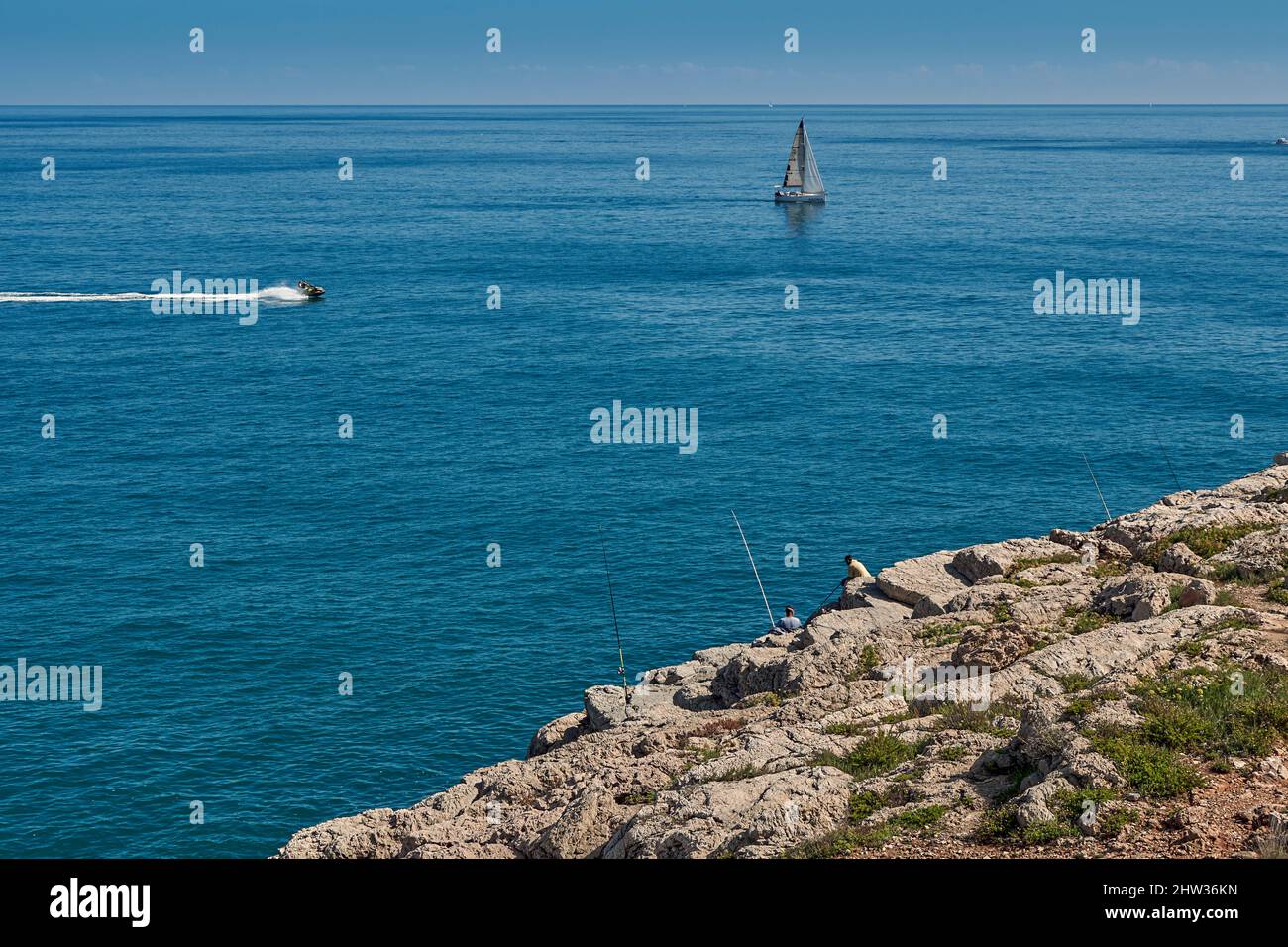 Aerial view of sailboat anchored in the mediterranean sea, Nisi
