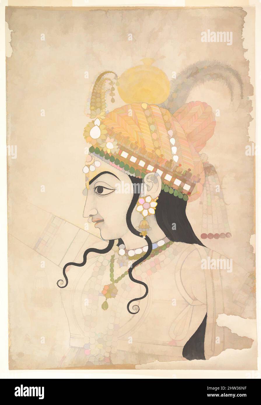 Art inspired by Head of Krishna: cartoon for a mural of the Raslila, ca.  1800, India (Rajasthan, Jaipur), Ink and opaque watercolor on paper, H. 27  1/4 in. ( cm); W. 18