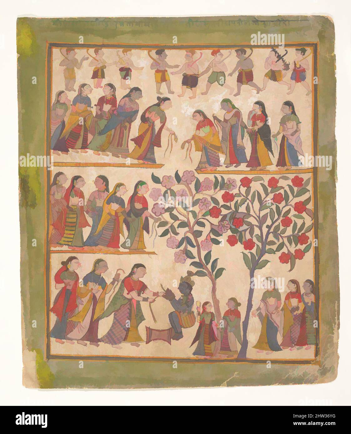 Art inspired by Yashoda Binds Krishna’s Hands: Page from a Dispersed Bhagavata Purana Manuscript, 1640–50, India (Gujarat), Ink and opaque watercolor on paper, 10 3/8 x 8 7/8 in. (26.4 x 22.5 cm), Paintings, In a futile attempt to keep him from stealing butter, Krishna’s foster mother, Classic works modernized by Artotop with a splash of modernity. Shapes, color and value, eye-catching visual impact on art. Emotions through freedom of artworks in a contemporary way. A timeless message pursuing a wildly creative new direction. Artists turning to the digital medium and creating the Artotop NFT Stock Photo