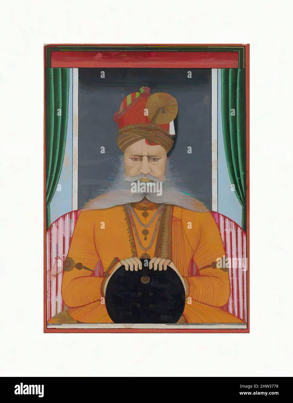Art inspired by Maharaja Sardar Singh of Bikaner, ca. 1860–70, India (Rajasthan, Bikaner), Opaque watercolor, ink, and gold on paper, 16 x 12 in. (40.6 x 30.5 cm), Paintings, Chotu, Maharaja Sardar Singh (r. 1851–72) is captured here in an extraordinary portrait whose creator was, Classic works modernized by Artotop with a splash of modernity. Shapes, color and value, eye-catching visual impact on art. Emotions through freedom of artworks in a contemporary way. A timeless message pursuing a wildly creative new direction. Artists turning to the digital medium and creating the Artotop NFT Stock Photo