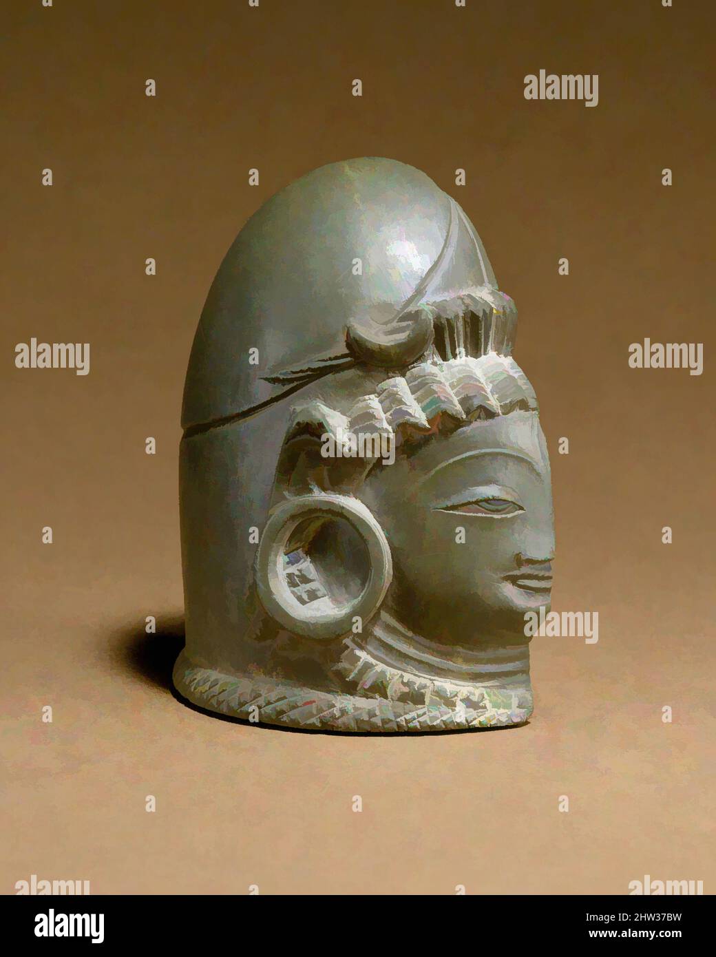 Art inspired by Section of a Diptych in Linga Form, Interior Depicting Shiva and Parvati, 7th century, India (Jammu and Kashmir, ancient kingdom of Kashmir), Chlorite schist, H. 3 in. (7.6 cm), Sculpture, Classic works modernized by Artotop with a splash of modernity. Shapes, color and value, eye-catching visual impact on art. Emotions through freedom of artworks in a contemporary way. A timeless message pursuing a wildly creative new direction. Artists turning to the digital medium and creating the Artotop NFT Stock Photo