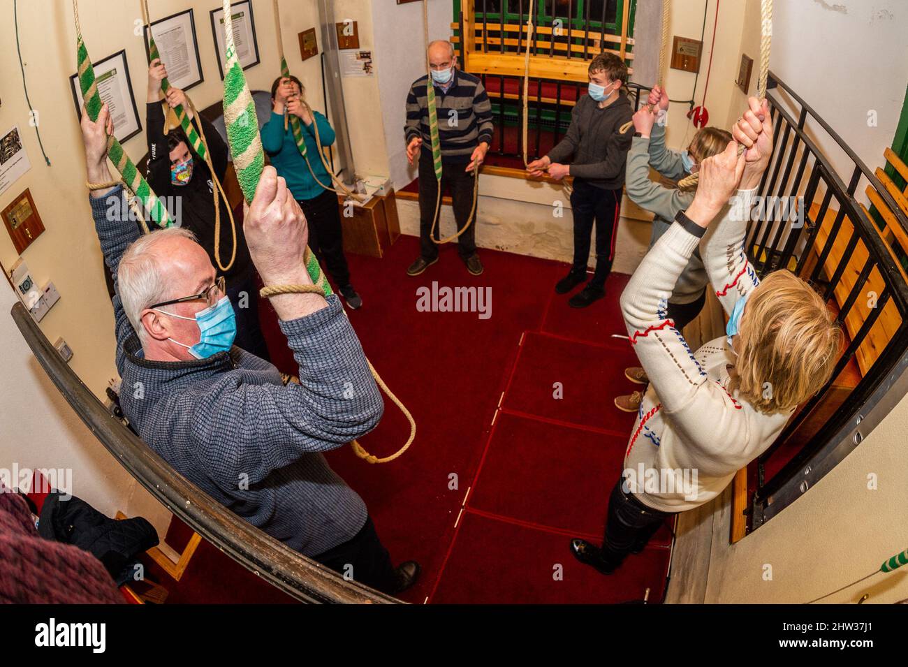 Dunmanway, West Cork, Ireland. 3rd Mar, 2022. Church bells across County Cork rang out for 5 minutes this evening to show solidarity for the people of Ukraine. Rev. Cliff Jeffers and his team of bell ringers in St. Mary's Church, Dunmanway, rang the church bells to show support for all Ukranians worldwide. Credit: AG News/Alamy Live News Stock Photo
