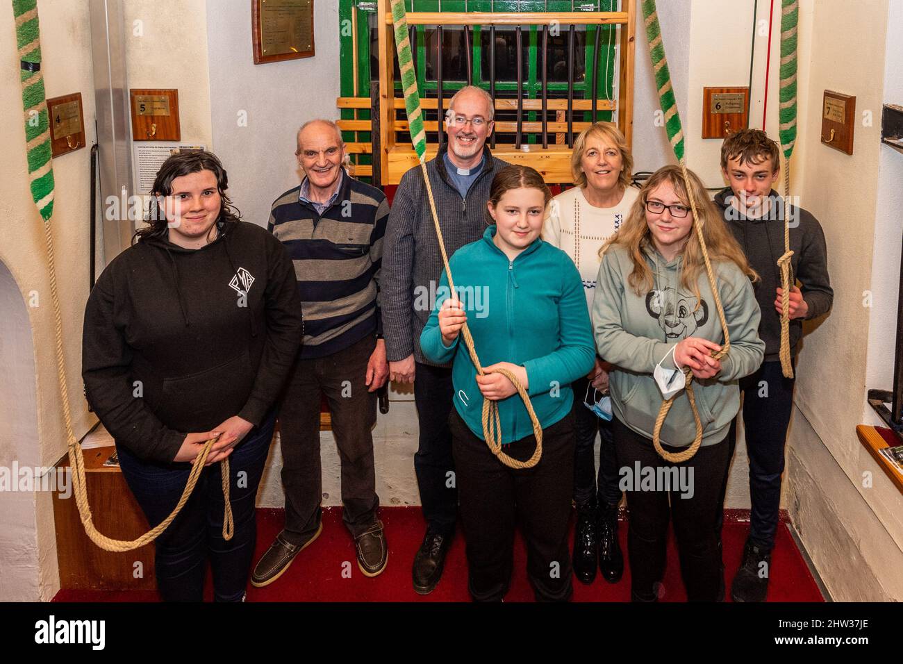 Dunmanway, West Cork, Ireland. 3rd Mar, 2022. Church bells across County Cork rang out for 5 minutes this evening to show solidarity for the people of Ukraine. Rev. Cliff Jeffers and his team of bell ringers in St. Mary's Church, Dunmanway, rang the church bells to show support for all Ukranians worldwide. Credit: AG News/Alamy Live News Stock Photo