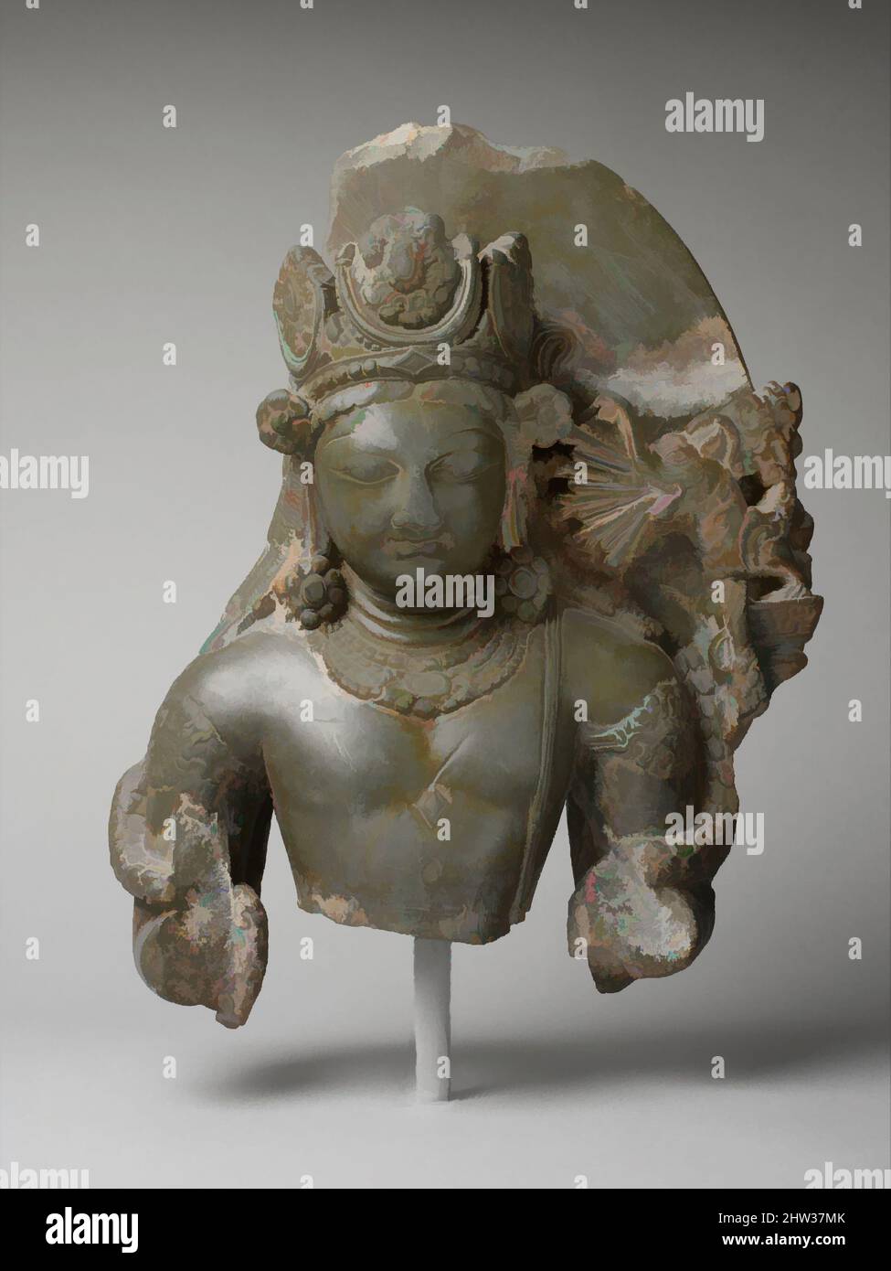 Art inspired by Kamadeva, the God of Love, second half of the 8th century, India (Jammu and Kashmir, ancient kingdom of Kashmir), Stone, H. 14 5/8 in. (37.2 cm); W. 2 3/8 in. (6 cm); D. 11 5/8 in. (29.5 cm), Sculpture, Though rarely represented in Kashmiri art, Kama, the god of love, Classic works modernized by Artotop with a splash of modernity. Shapes, color and value, eye-catching visual impact on art. Emotions through freedom of artworks in a contemporary way. A timeless message pursuing a wildly creative new direction. Artists turning to the digital medium and creating the Artotop NFT Stock Photo