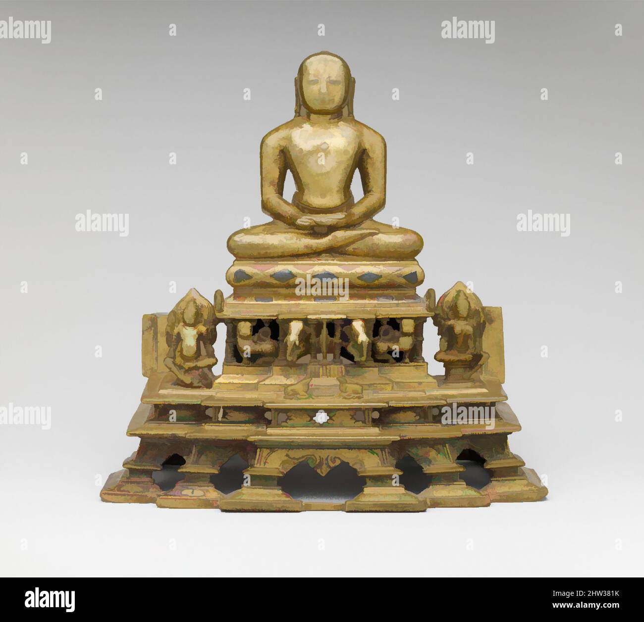 Svetambara Enthroned Jina, with Attendant Yaksha and Yakshi, ca. second