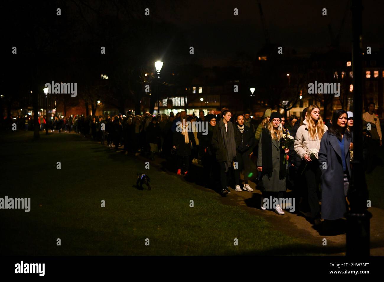 People protest during a 'Reclaim the Streets' demonstration, to mark the one-year anniversary of the murder of Sarah Everard, in Clapham, London, Britain, March 3, 2022. REUTERS/Dylan Martinez Stock Photo