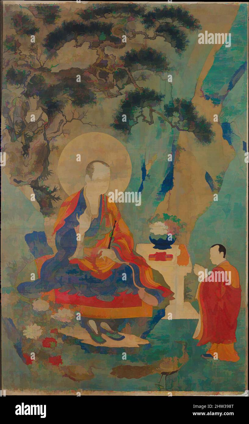 Art inspired by 明 佚名 羅漢圖 軸, The Arhat Vajraputra, 15th century, Tibet, Distemper on cotton, Image: 32 x 20 in. (81.3 x 50.8 cm), Paintings, Unidentified Artist Sino-Tibetan, 15th century, Tibetan Buddhism, imported in China by Mongol rulers in the thirteenth century, enjoyed further, Classic works modernized by Artotop with a splash of modernity. Shapes, color and value, eye-catching visual impact on art. Emotions through freedom of artworks in a contemporary way. A timeless message pursuing a wildly creative new direction. Artists turning to the digital medium and creating the Artotop NFT Stock Photo