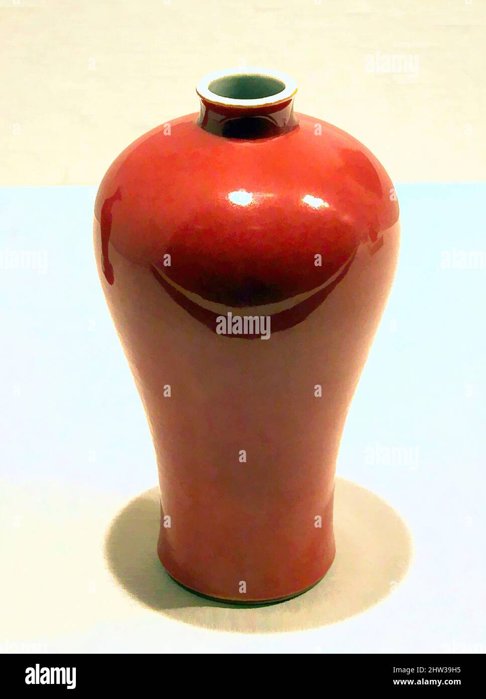 Art inspired by Vase in Meiping Shape, Qing dynasty (1644–1911), late 18th–early 19th century, China, Porcelain with coral-red glaze (Jingdezhen ware), H. 6 3/4 in. (17.1 cm), Ceramics, Classic works modernized by Artotop with a splash of modernity. Shapes, color and value, eye-catching visual impact on art. Emotions through freedom of artworks in a contemporary way. A timeless message pursuing a wildly creative new direction. Artists turning to the digital medium and creating the Artotop NFT Stock Photo