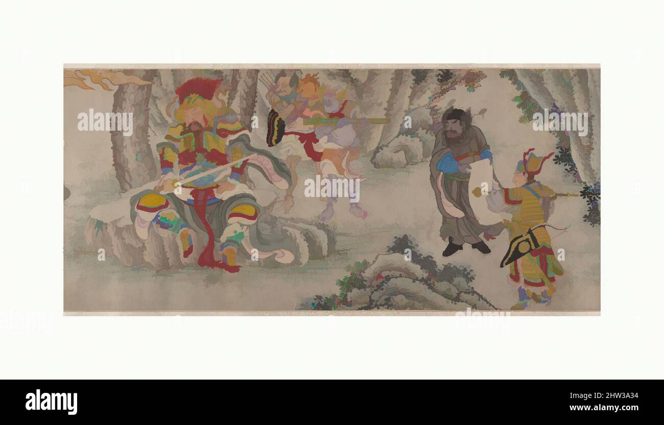 Art inspired by 明 鄭重 搜山圖 卷, Searching the Mountains for Demons, late Ming dynasty (1368–1644), China, Handscroll; ink and color on paper, 10 5/8 in. x 27 ft. 9 1/2 in. (27 x 847.1 cm), Paintings, Zheng Zhong (Chinese, active ca. 1612–48), Zheng Zhong, a professional painter from Anhui, Classic works modernized by Artotop with a splash of modernity. Shapes, color and value, eye-catching visual impact on art. Emotions through freedom of artworks in a contemporary way. A timeless message pursuing a wildly creative new direction. Artists turning to the digital medium and creating the Artotop NFT Stock Photo