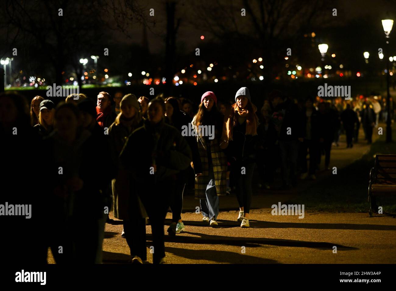 People protest during a 'Reclaim the Streets' demonstration, to mark the one-year anniversary of the murder of Sarah Everard, in Clapham, London, Britain, March 3, 2022. REUTERS/Dylan Martinez Stock Photo