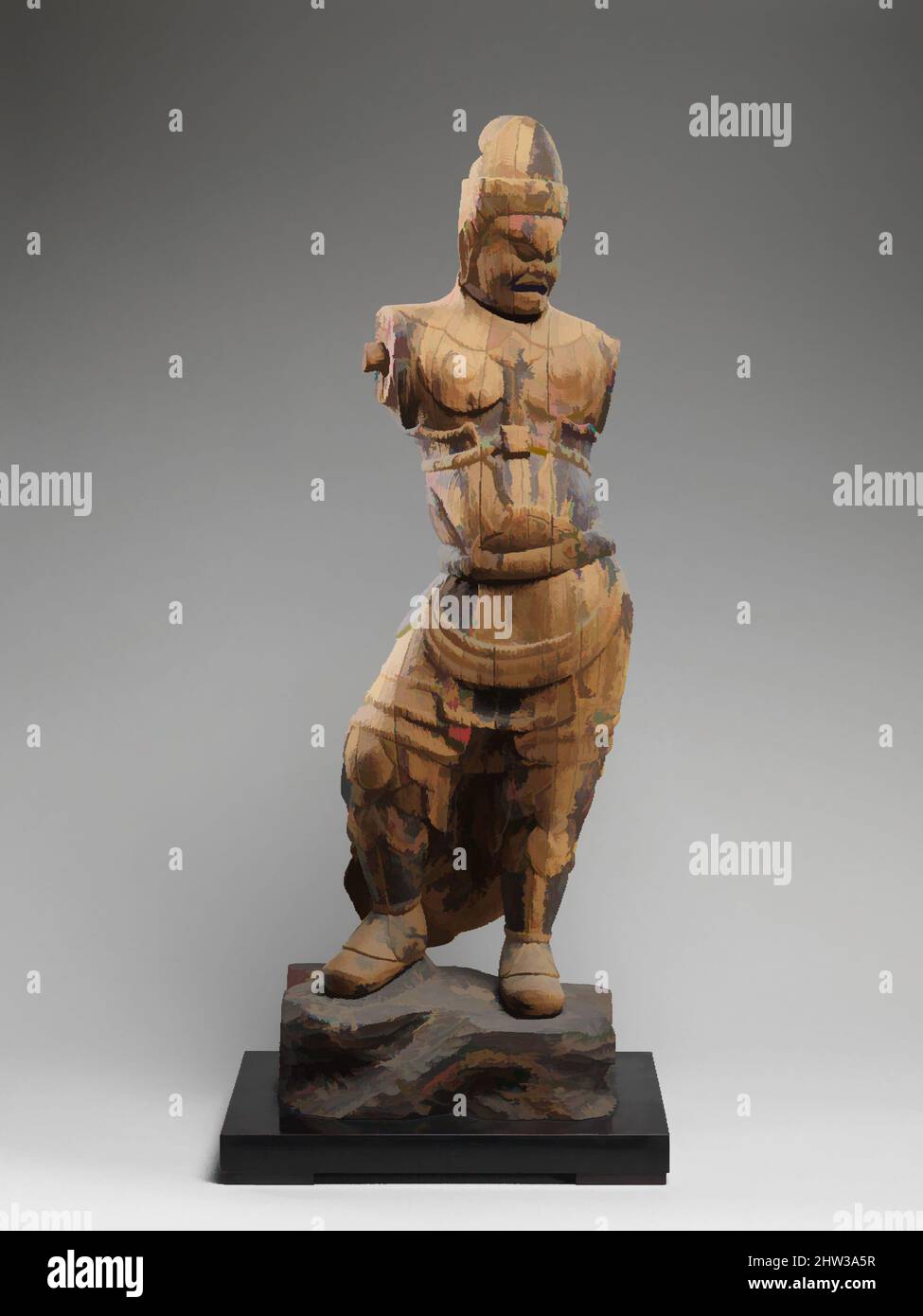 Art inspired by 四天王立像, Guardian King of the Four Directions, Heian period (794–1185), 12th century, Japan, Wood with traces of color, Overall (figure): H. 33 in. (83.8 cm); W. 10 7/8 in. (27.6 cm); D. 8 1/16 in. (20.5 cm), Sculpture, This statue is from a set of the Guardian Kings of, Classic works modernized by Artotop with a splash of modernity. Shapes, color and value, eye-catching visual impact on art. Emotions through freedom of artworks in a contemporary way. A timeless message pursuing a wildly creative new direction. Artists turning to the digital medium and creating the Artotop NFT Stock Photo