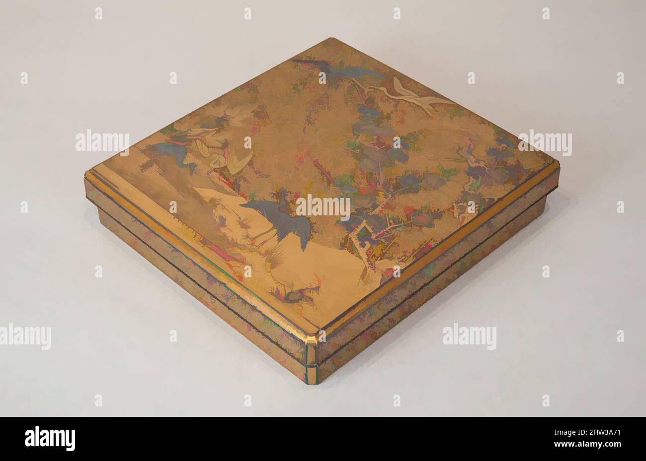 Art inspired by 鶴松梅文字散し蒔絵硯箱, Writing Box with Cranes, Pines, Plum ...