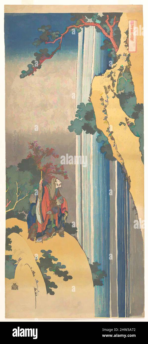 Art inspired by 詩歌写真鏡　李白, Ri Haku from the series Mirrors of Japanese and Chinese Poems (Shiika shashin kyō), Edo period (1615–1868), ca. 1832, Japan, Polychrome woodblock print; ink and color on paper, 20 3/8 x 9 in. (51.8 x 22.9 cm), Prints, Katsushika Hokusai (Japanese, Tokyo (Edo, Classic works modernized by Artotop with a splash of modernity. Shapes, color and value, eye-catching visual impact on art. Emotions through freedom of artworks in a contemporary way. A timeless message pursuing a wildly creative new direction. Artists turning to the digital medium and creating the Artotop NFT Stock Photo