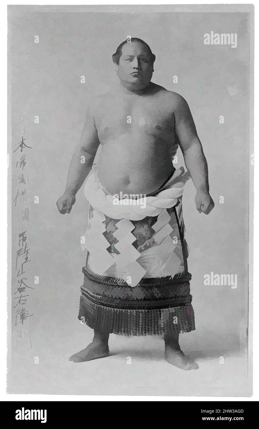 Art inspired by Grand Champion (Yokozuna) Taniemon Hitachiyama, early 20th century, Japan, Photograph, 16 x 10 1/4 in. (40.6 x 26 cm), Photographs, Taniemon Hitachiyama (1874–1922) became a grand champion (yokozuna) in 1903, toured the United States and Europe in 1907–8, and retired, Classic works modernized by Artotop with a splash of modernity. Shapes, color and value, eye-catching visual impact on art. Emotions through freedom of artworks in a contemporary way. A timeless message pursuing a wildly creative new direction. Artists turning to the digital medium and creating the Artotop NFT Stock Photo
