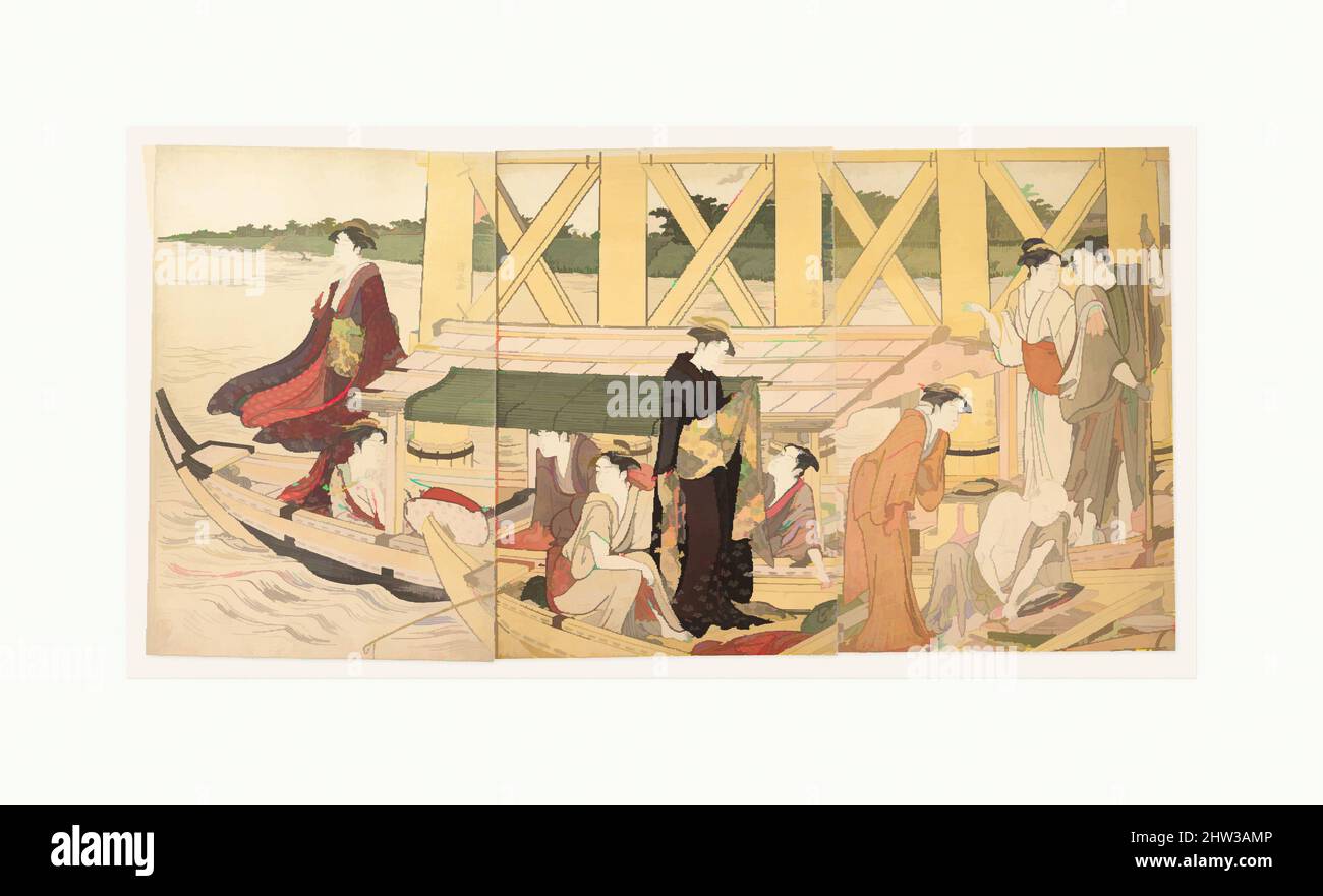 Art inspired by Boating Parties under the Ryōgoku Bridge, Edo period (1615–1868), ca. 1785, Japan, Triptych of polychrome woodblock prints; ink and color on paper, Each sheet: 15 1/4 x 10 1/4 in. (38.7 x 26 cm), Prints, Torii Kiyonaga (Japanese, 1752–1815), Avoiding the hot summer sun, Classic works modernized by Artotop with a splash of modernity. Shapes, color and value, eye-catching visual impact on art. Emotions through freedom of artworks in a contemporary way. A timeless message pursuing a wildly creative new direction. Artists turning to the digital medium and creating the Artotop NFT Stock Photo